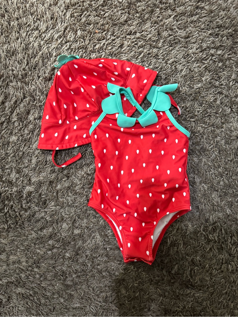 Strawberry Red baby girl’s One-Piece Swimsuit with matching Hat